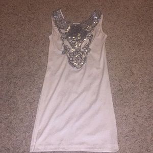 White-cream and silver night out, party dress